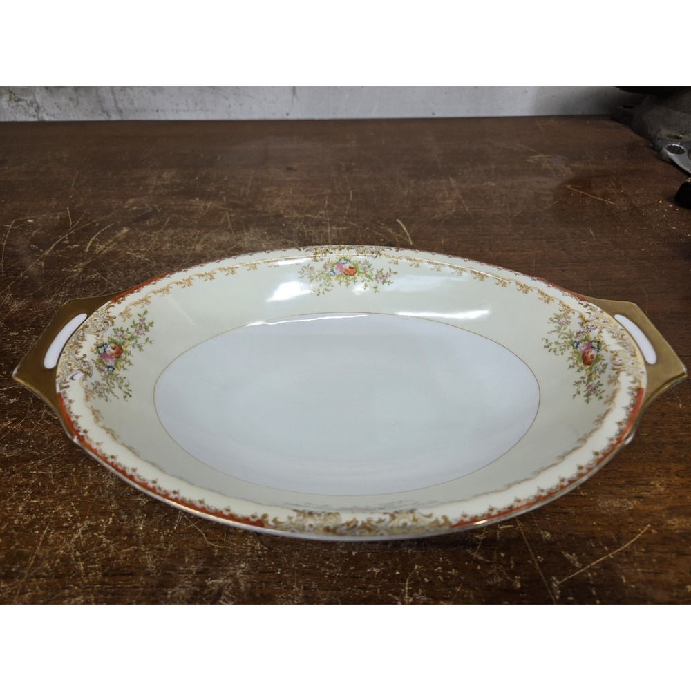 Vintage Meito China Japan Hand Painted Floral Oval Vegetable Serving Bowl 11"